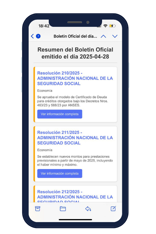 Resumen diario de BOIA en tu celular